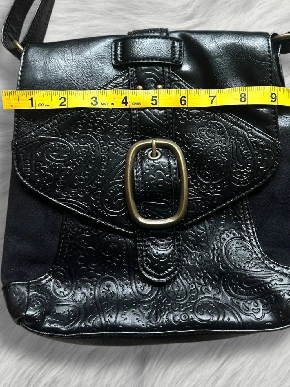 Black Nine West Embossed Crossbody Bag with Buckle Accent